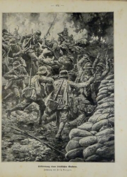 1917 - alter Druck - Erstürmung eines feindlichen Grabens (Zeichnung von Fritz Bergen)